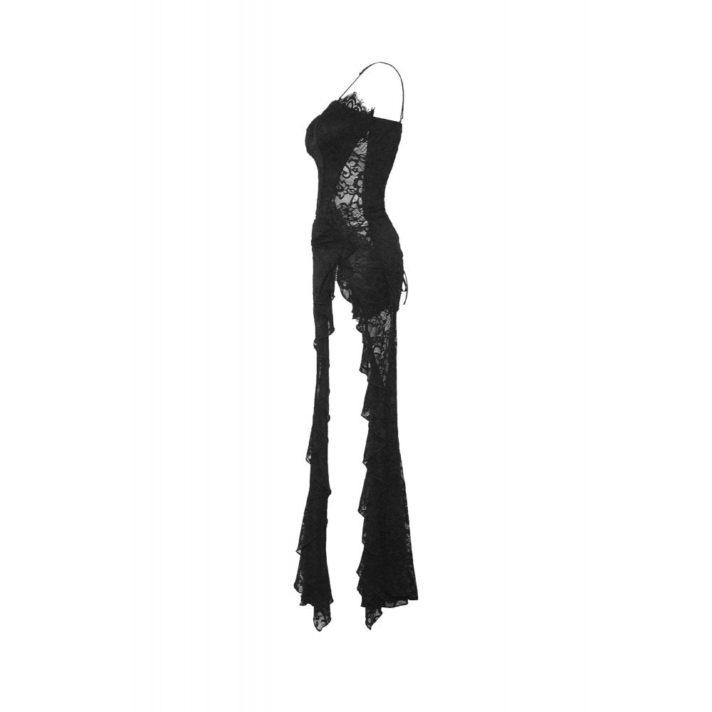 Dark In Love Naiara Lace Dress – Gothic Side Slit Gown with Lace Up Back