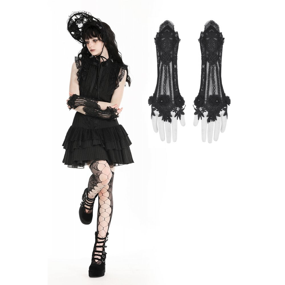 Dark in Love Ottilie Gothic Fingerless Gloves | Embellished Lace