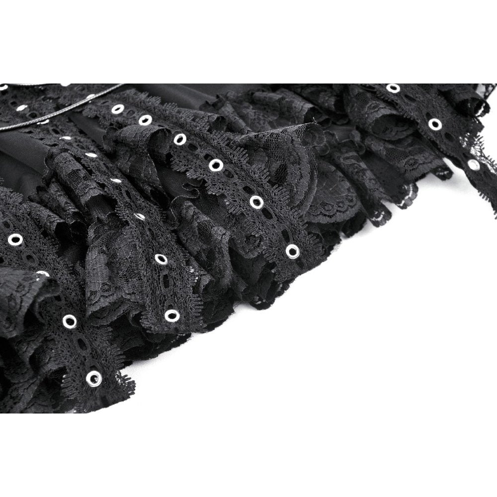 Dark In Love Wren Mini Skirt – Gothic Lace Frill with Winged Charm