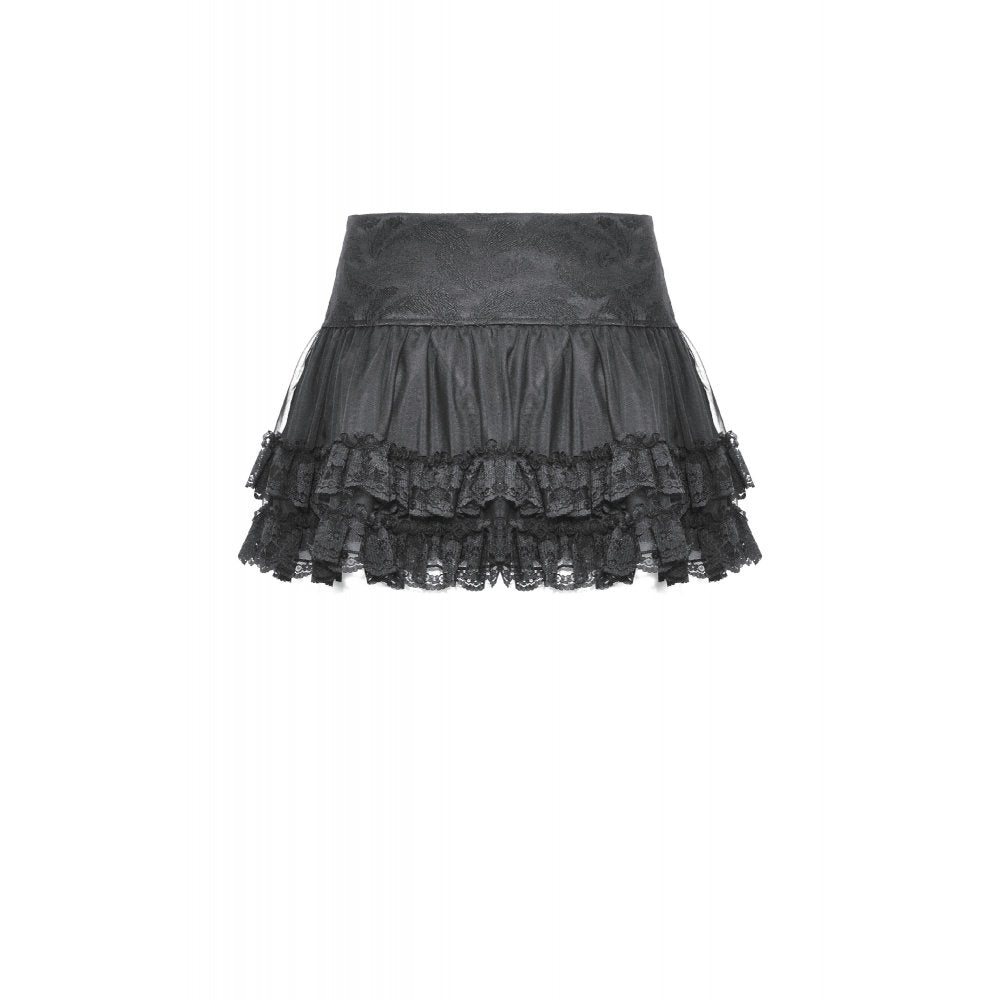 Dark In Love Wren Mini Skirt – Gothic Lace Frill with Winged Charm