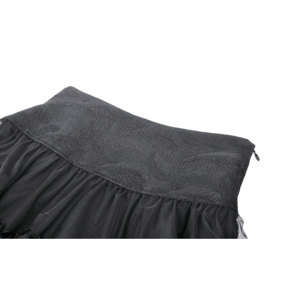 Dark In Love Wren Mini Skirt – Gothic Lace Frill with Winged Charm