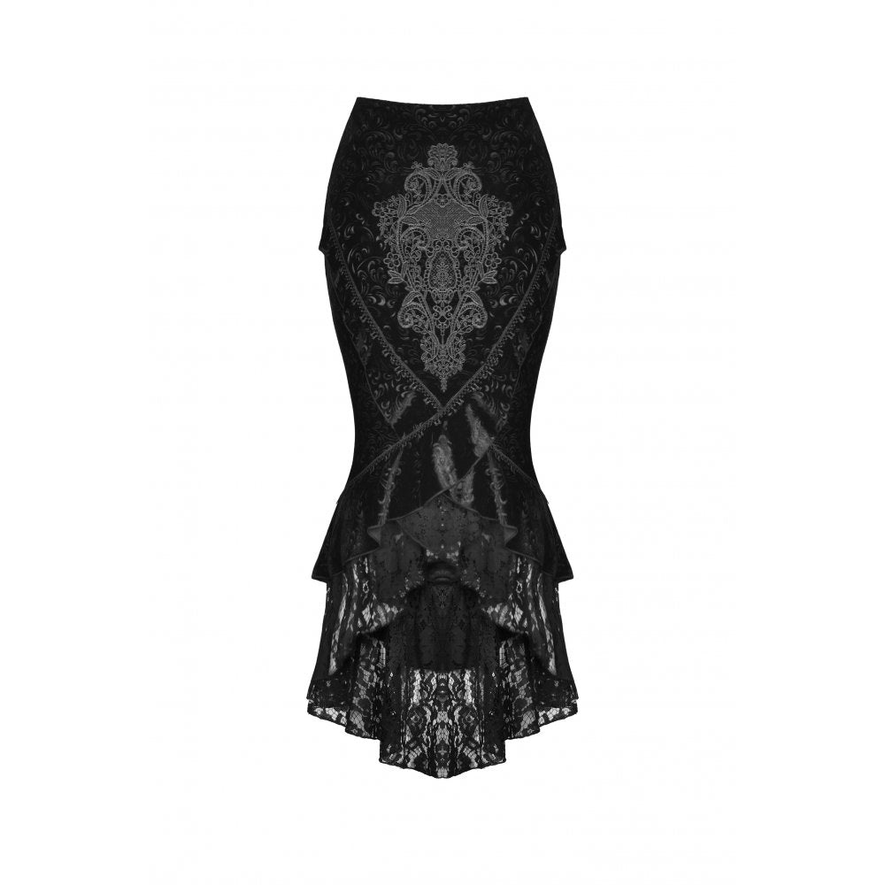 Dark In Love Zira Velvet Jacquard Fishtail Skirt with Lace Details