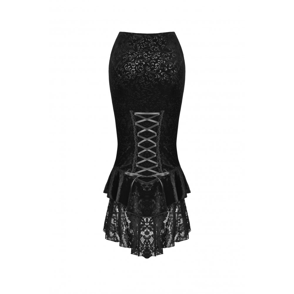 Dark In Love Zira Velvet Jacquard Fishtail Skirt with Lace Details