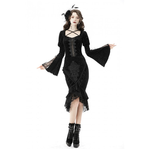 Dark In Love Zira Velvet Jacquard Fishtail Skirt with Lace Details