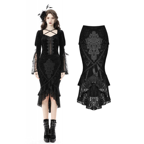 Dark In Love Zira Velvet Jacquard Fishtail Skirt with Lace Details