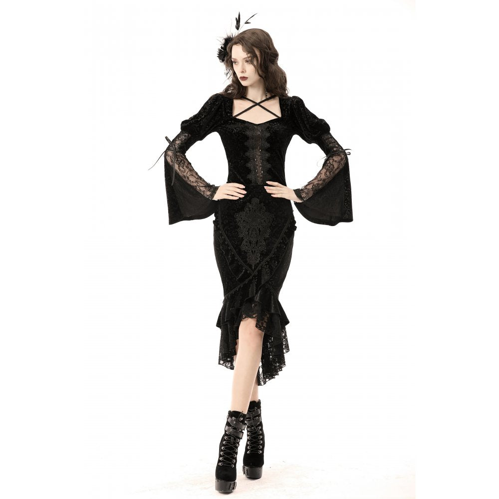 Dark In Love Zira Velvet Jacquard Fishtail Skirt with Lace Details