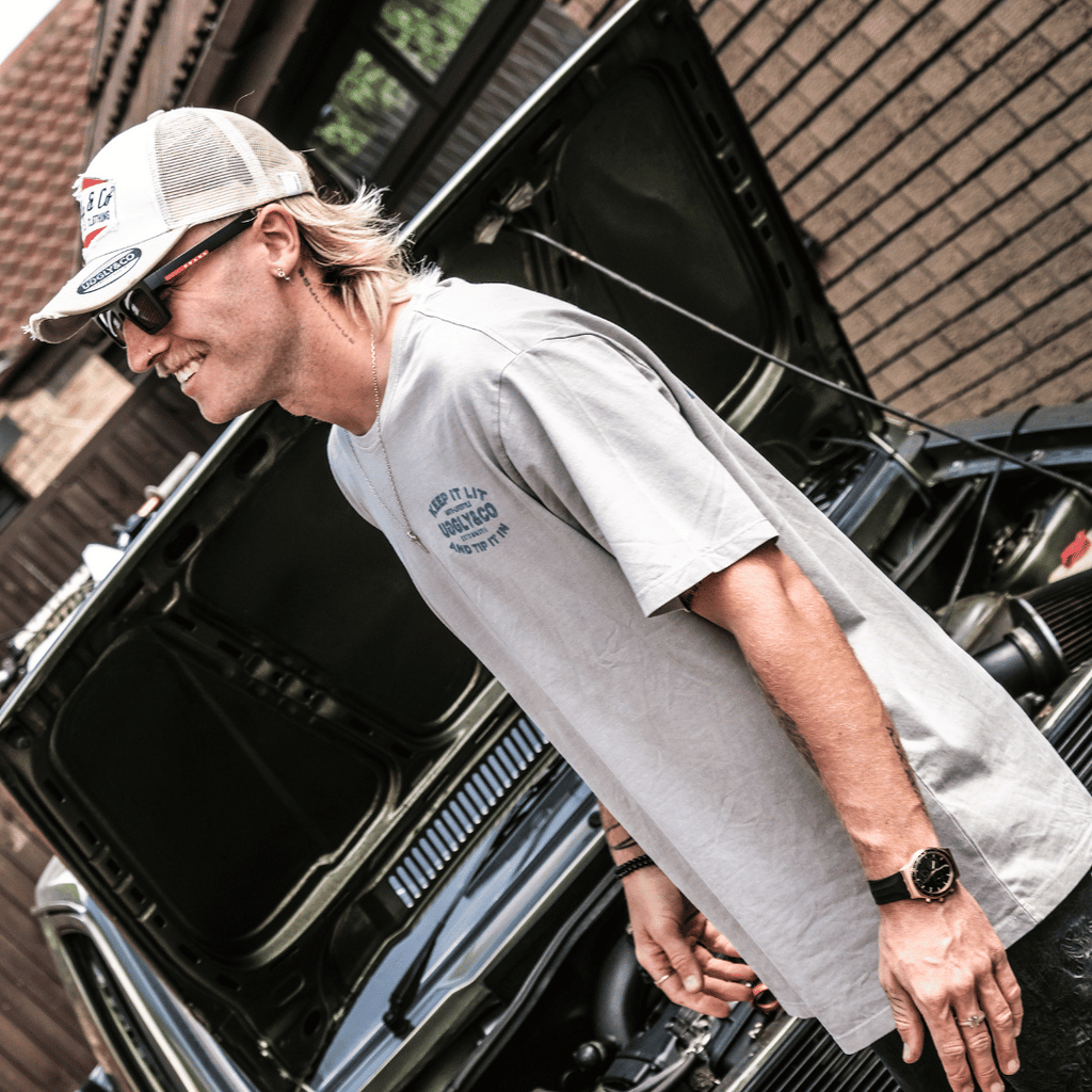 Uggly and Co Mist Blue Flat Track Racing Graphic Tee - 100% Cotton