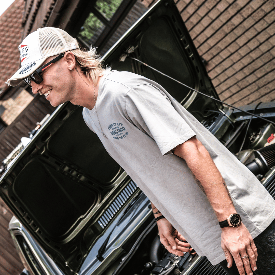 Uggly and Co Mist Blue Flat Track Racing Graphic Tee - 100% Cotton