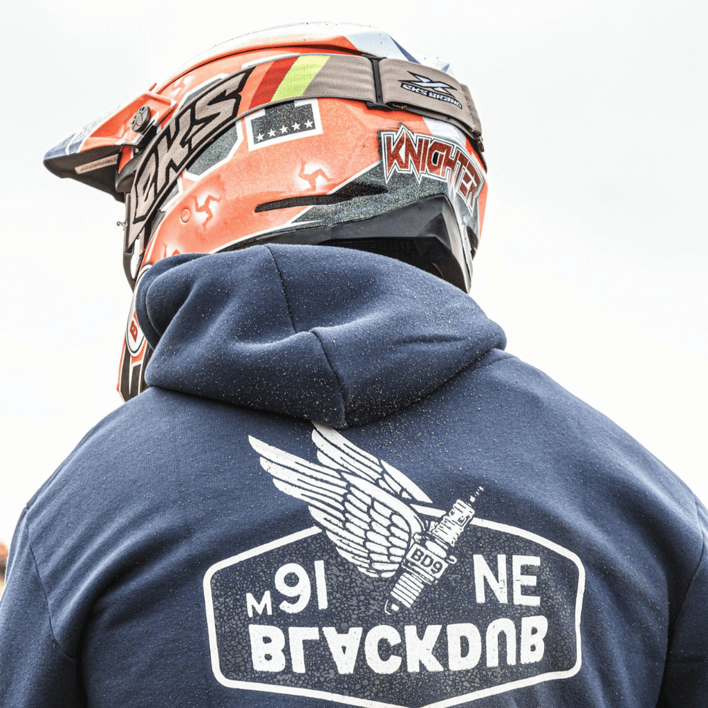 The Black Dub Blue Wings Spark Plug Heavyweight Motorcycle Hoodie