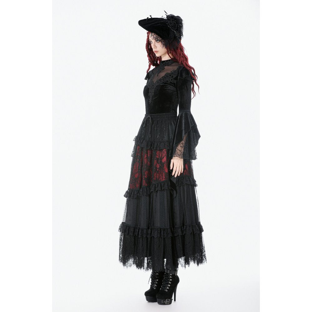 Dark in Love Gothic Velvet Lace High-Neck Top – Victorian Style