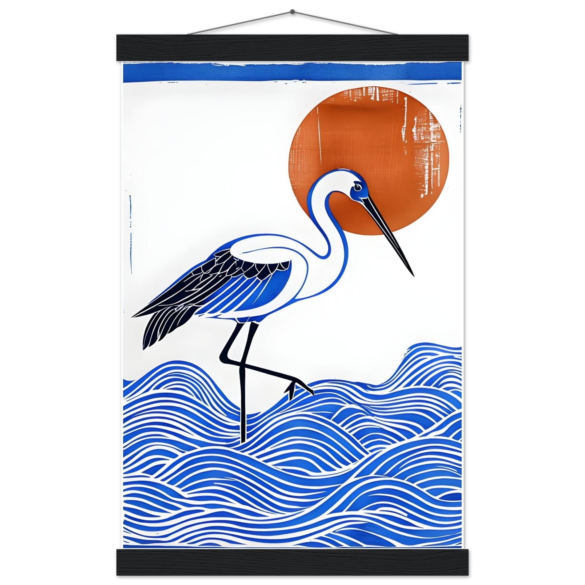Minimalist Crane Wall Art Poster with Hanger - Japanese Ocean Prints - Modern Home Decor