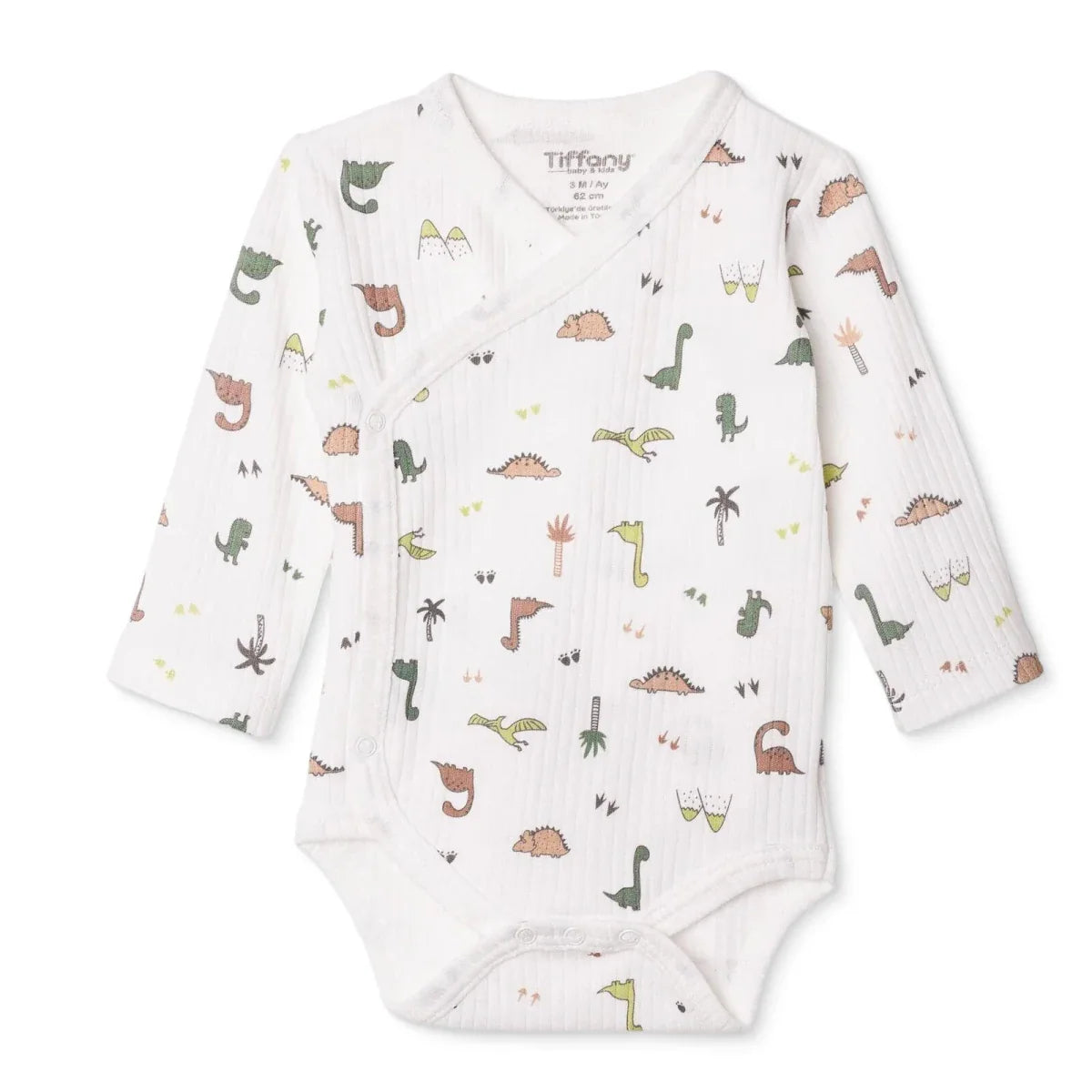 Tiffany Boys Bodysuit Dinosaur with Poppers V-Neck Long Sleeve - Ecru