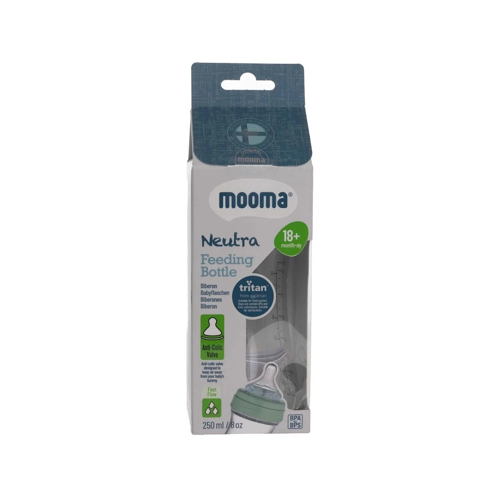 Mooma Neutra Tritan Bottle Fast Flow 18+ months 250ml - Sage Green
