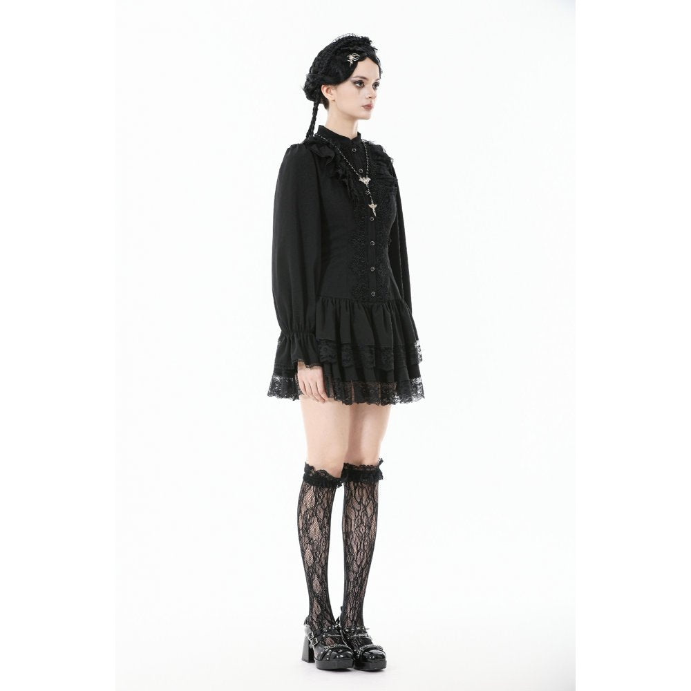Dark in Love Desdemona Victorian Mini Dress – Black Lace Gothic Style