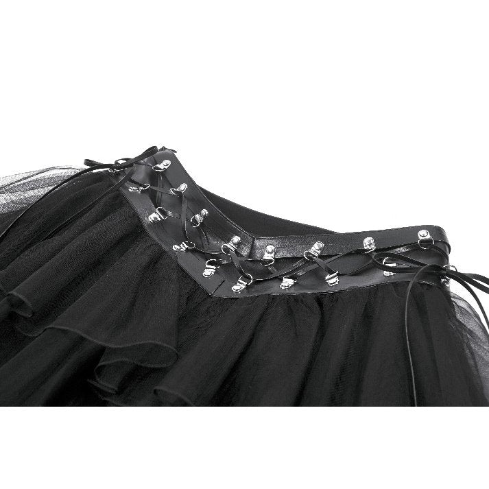 Dark in Love Black Tulle Layered Goth Mini Skirt with Studded Waist