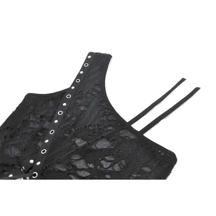 Dark in Love Morrigan One-Shoulder Lace Goth Top – Black Floral Burnout