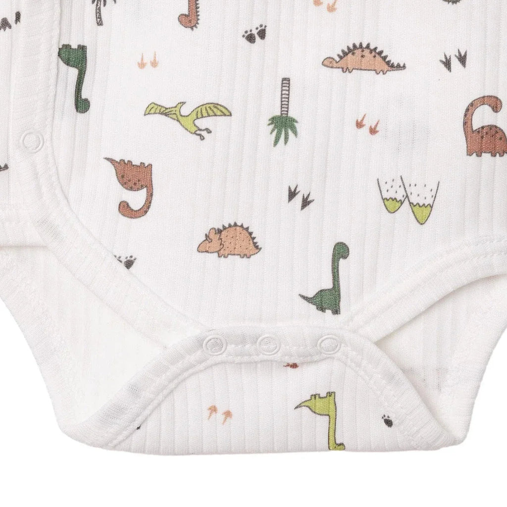 Tiffany Boys Bodysuit Dinosaur with Poppers V-Neck Long Sleeve - Ecru