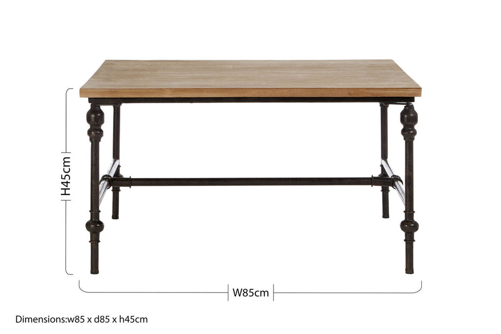 Orsina Tribeca Square Coffee Table – Rustic Fir Wood and Metal Frame