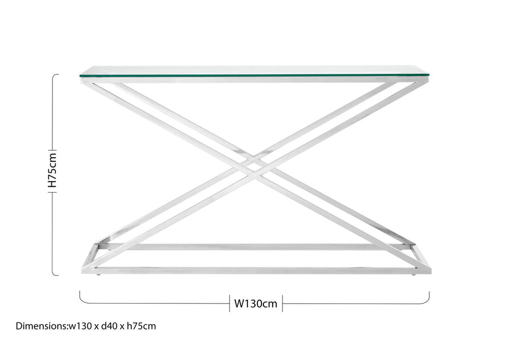 Orsina Montril Criss Cross Console Table | Clear Tempered Glass Top