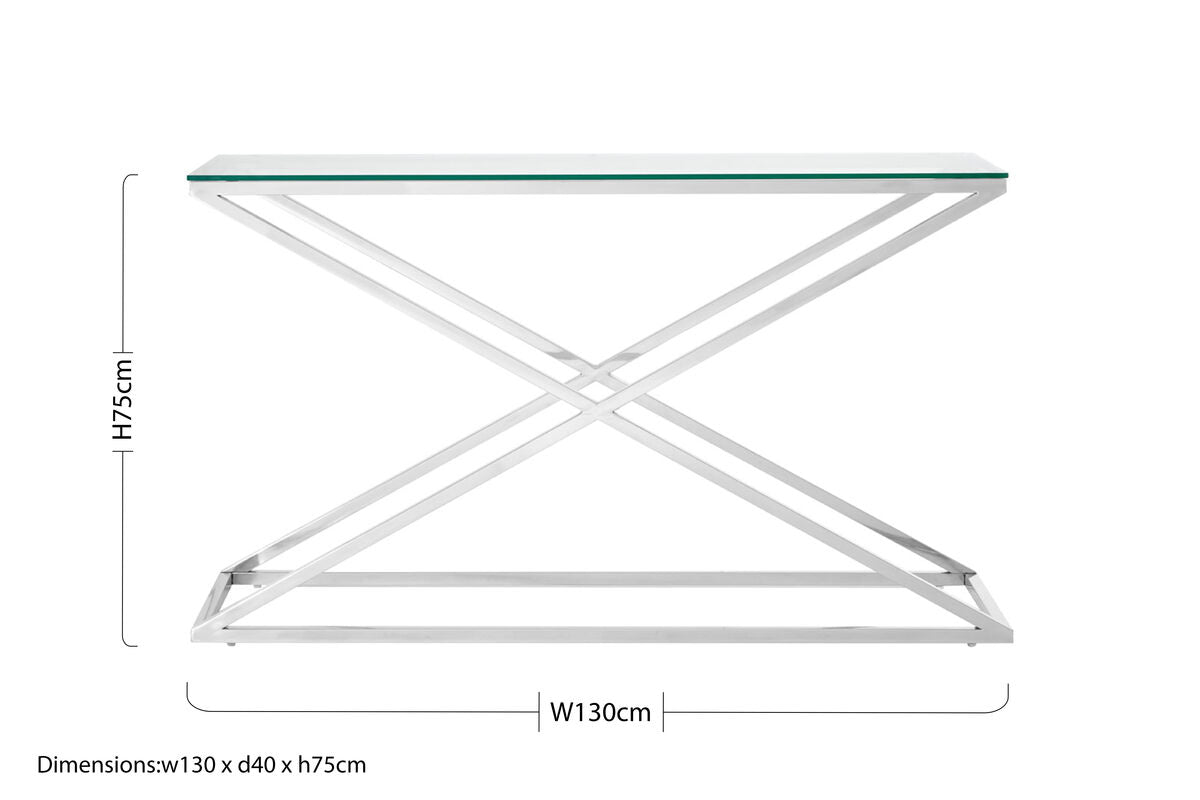 Orsina Montril Criss Cross Console Table | Clear Tempered Glass Top