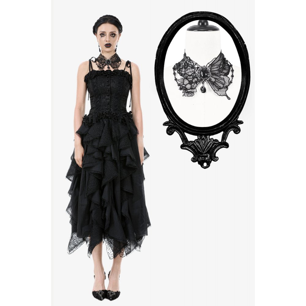 Dark in Love Lysandra Butterfly Lace Beaded Collar | Gothic Gem Drop