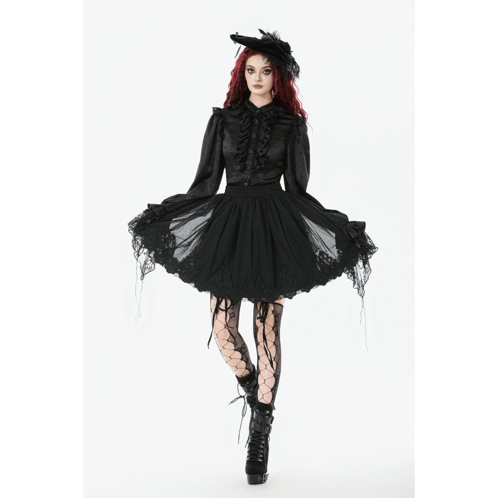 Dark in Love Bellatrix Gothic Embroidered Mesh Petticoat Skirt – Black