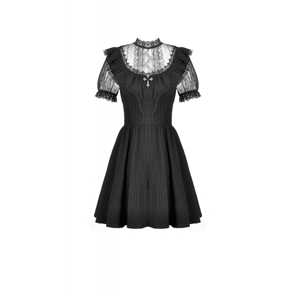 Dark in Love Black Lace Silhouette Gothic Dress with Cross Charm