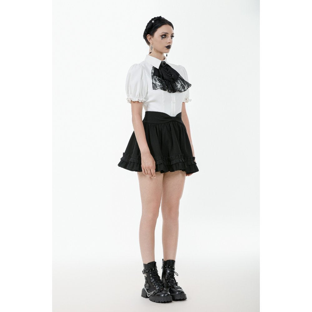 Dark in Love Black Ruffled Mini Skirt – High-Waisted Lolita Style