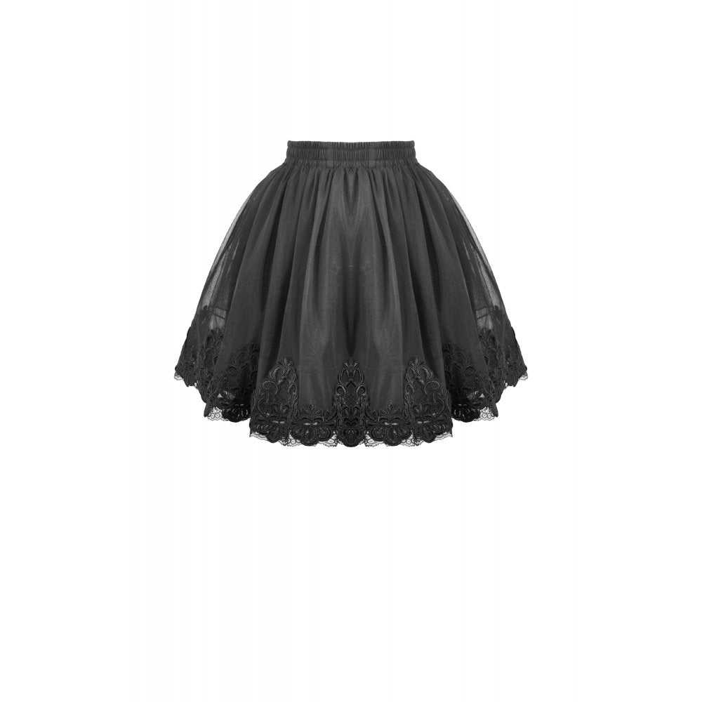 Dark in Love Bellatrix Gothic Embroidered Mesh Petticoat Skirt – Black
