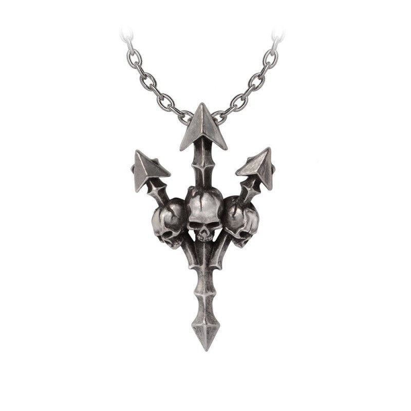 Alchemy Gothic Deadly Trident Skull Pendant | Fine English Pewter
