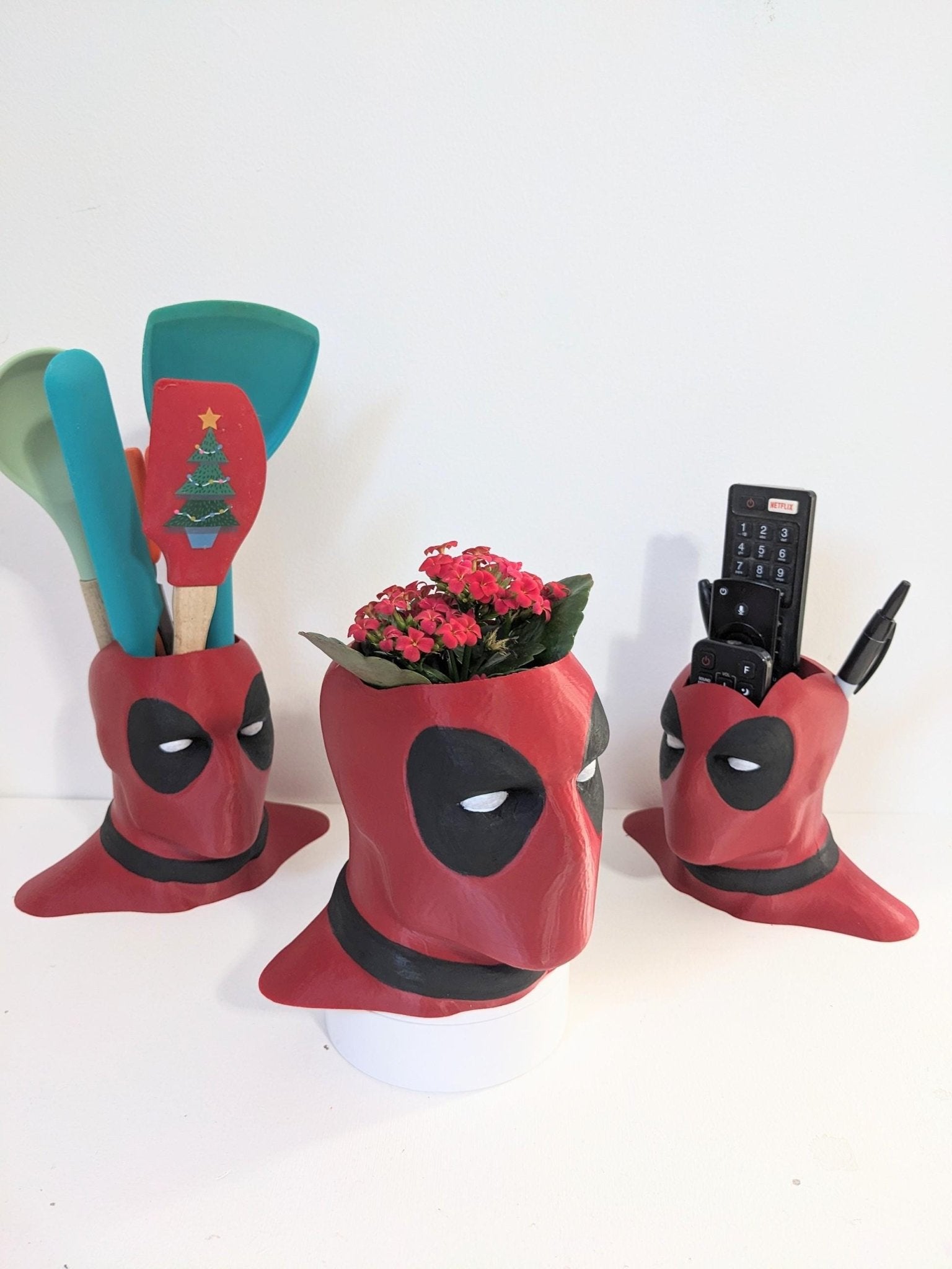 Chaddyverse Deadpool Bust Planter – Hand-Painted 3D Printed Pot Holder
