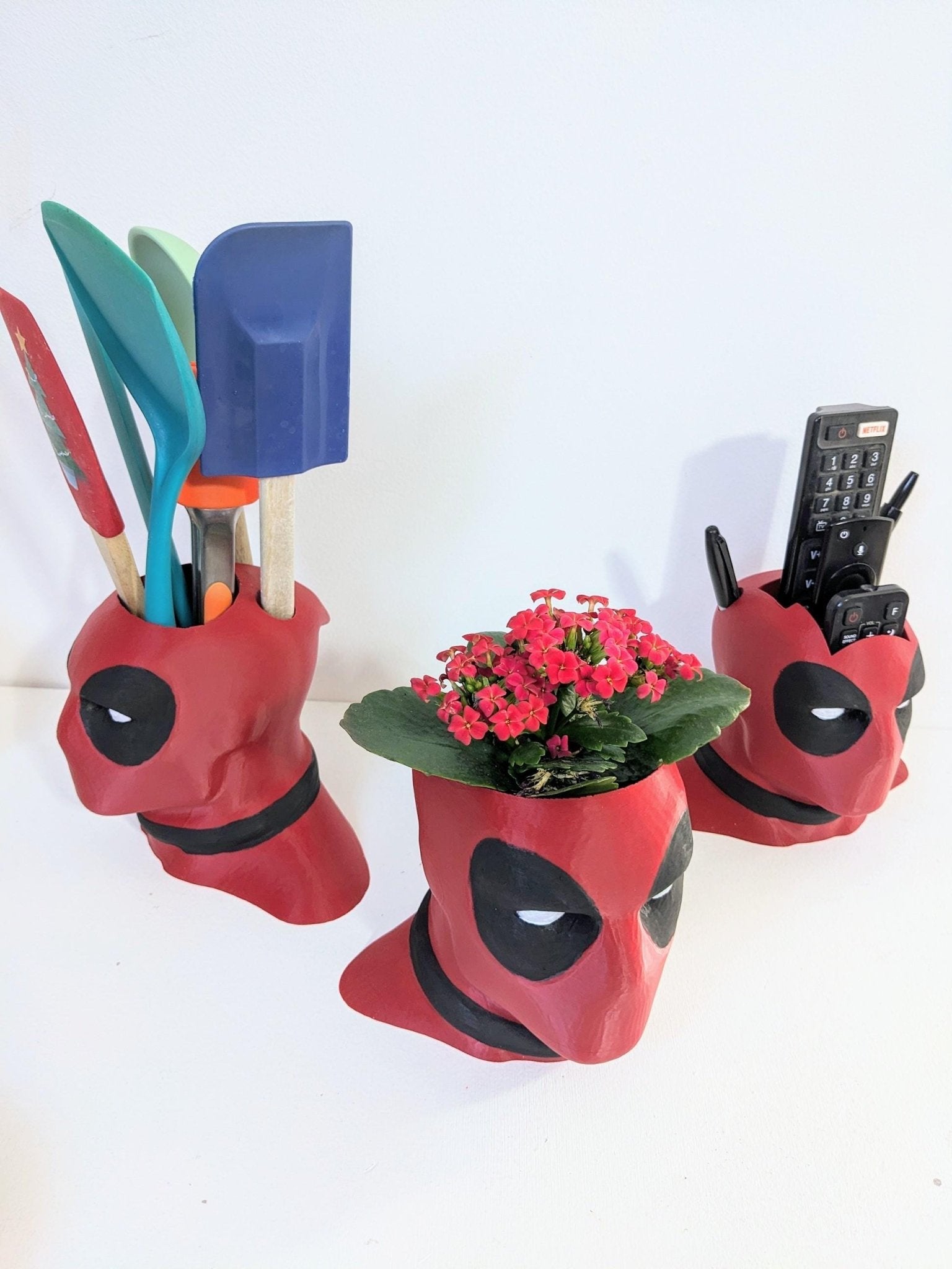 Chaddyverse Deadpool Bust Planter – Hand-Painted 3D Printed Pot Holder
