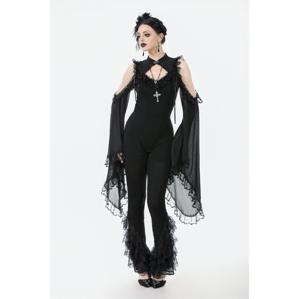 Dark in Love Goth Flare Leggings – Black High Waist Lace Frill