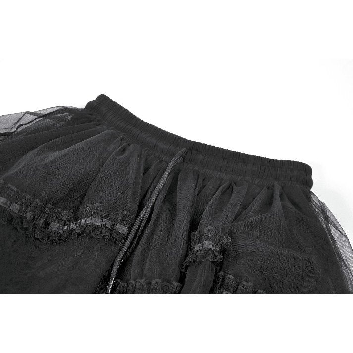 Dark in Love Gothic Black Sheer Mesh Tailed Petticoat Skirt