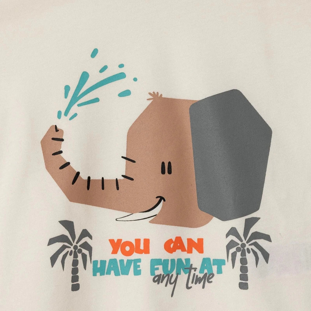 HelloBaby Boys T-shirt Animal Print Crew Neck Short Sleeve - Ecru