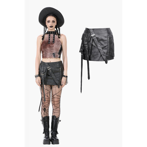 Dark in Love Chaos Reign Black Faux Leather Goth Punk Mini Skirt
