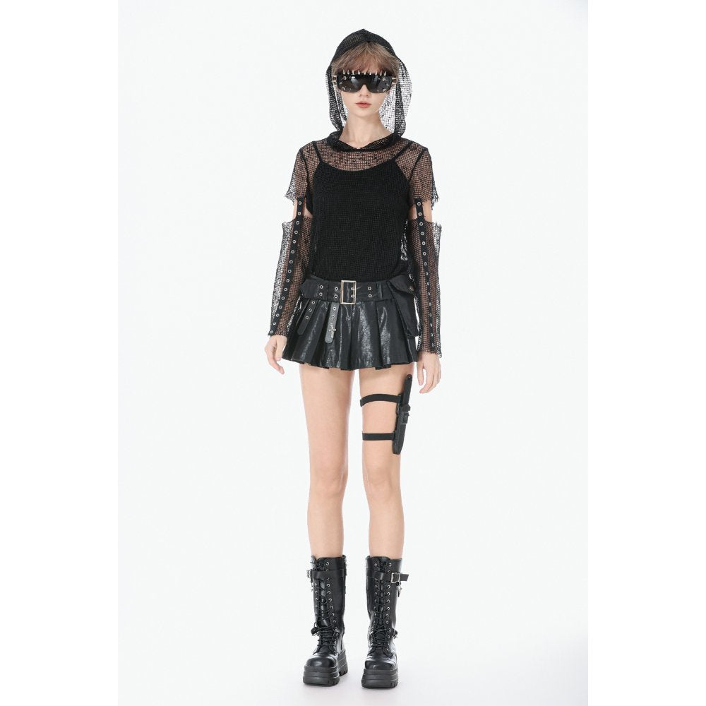 Dark in Love Punk Mesh Hollow-Out Hooded Top – Black Gothic Layer