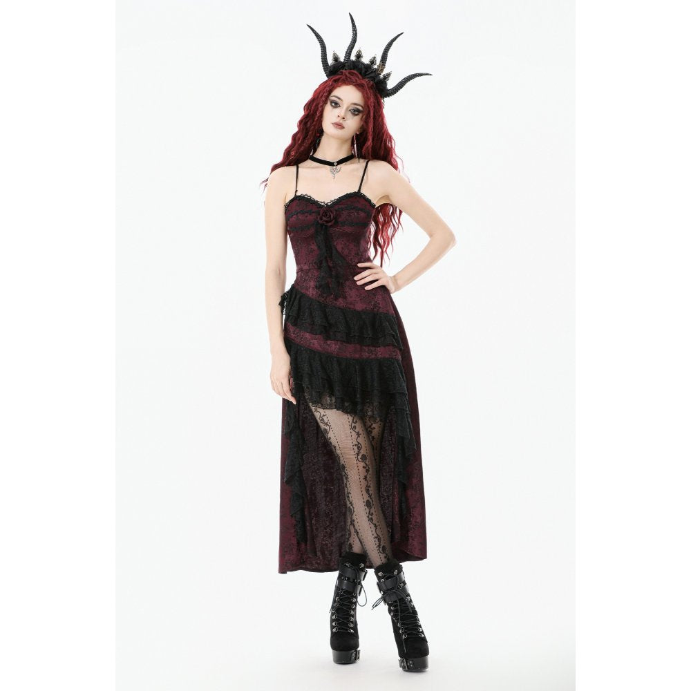 Dark in Love Belladonna Velvet Lace Dress – Gothic Wine Red Velveteen