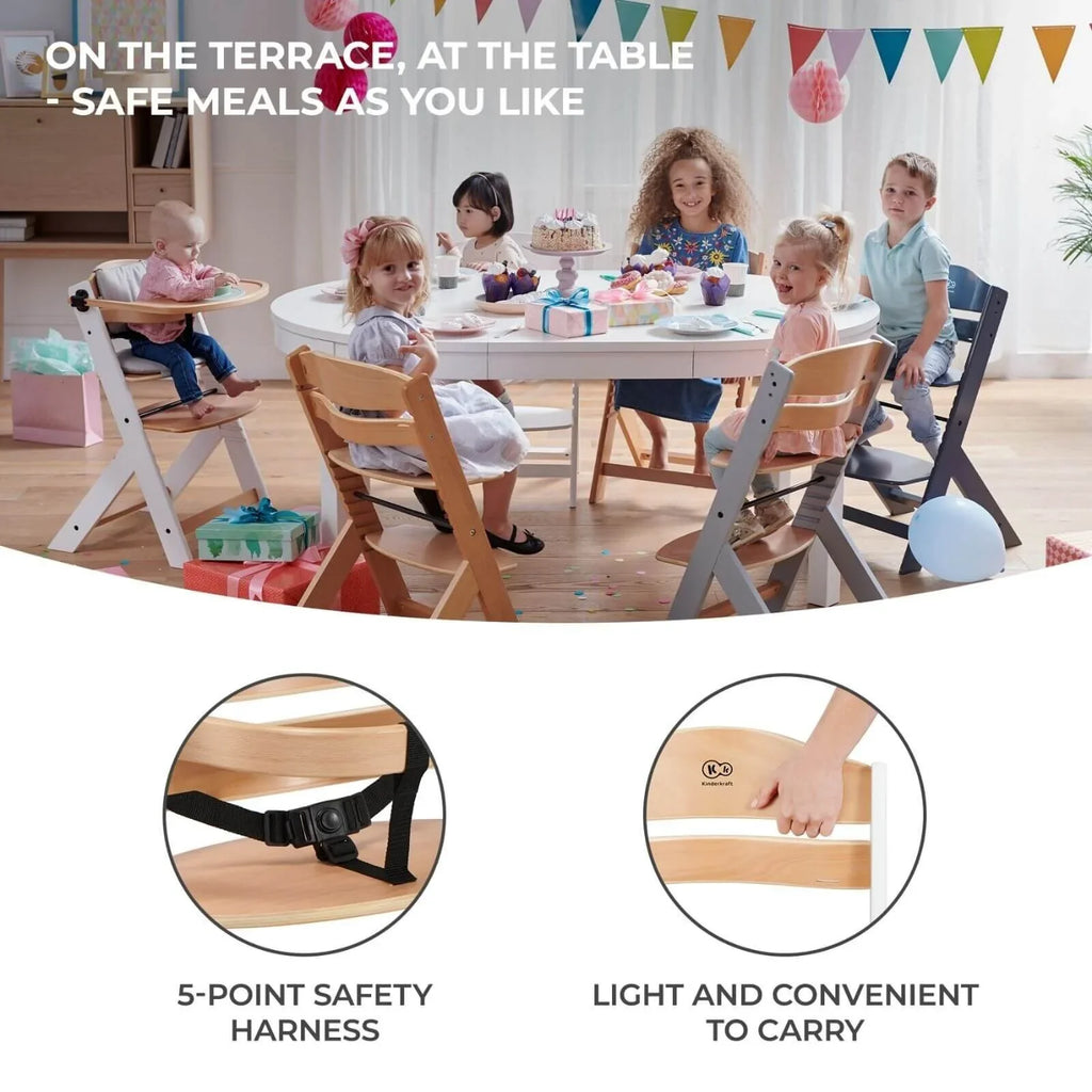 Kinderkraft Enock Wooden Highchair - Full Grey