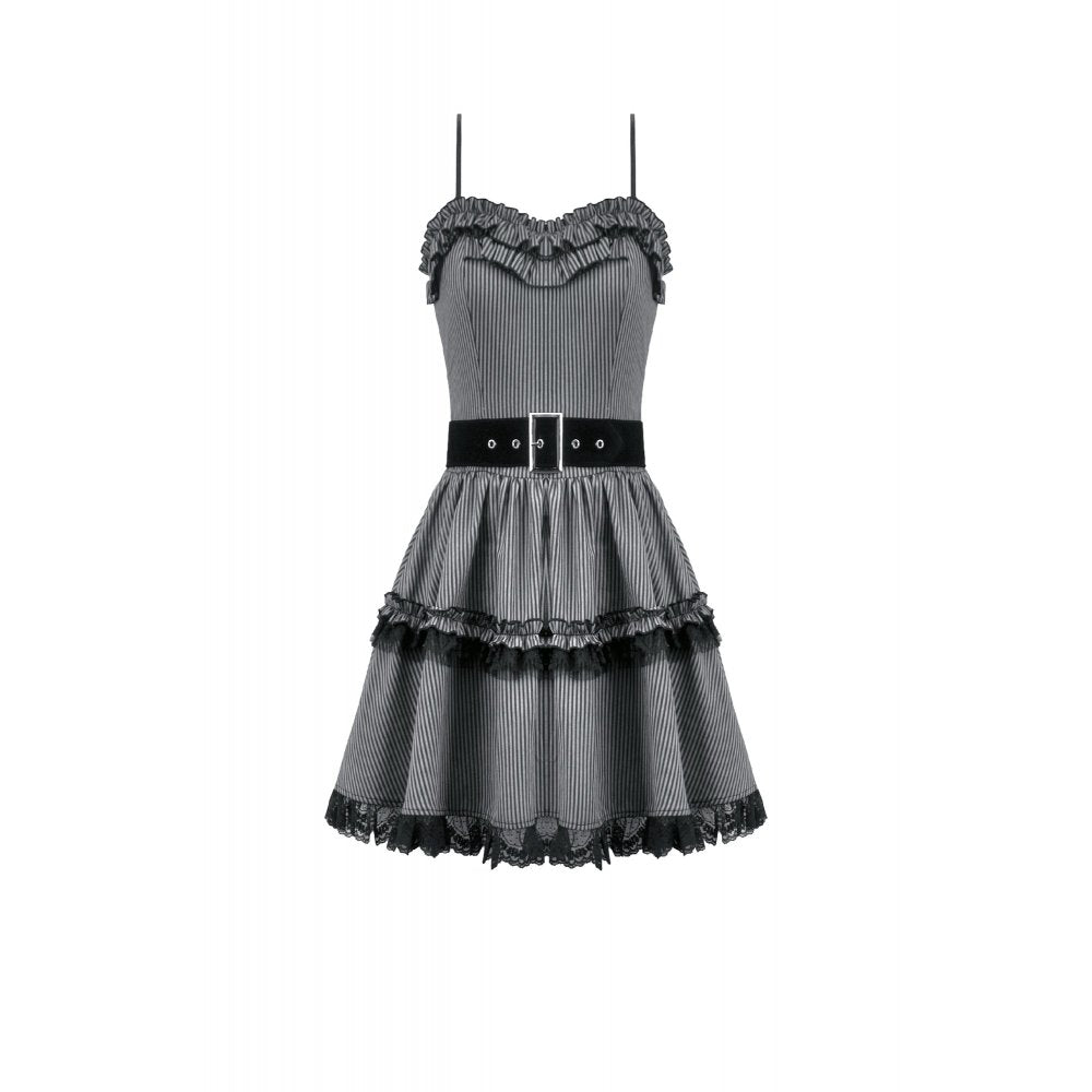 Dark in Love Pinstripe Gothic Mini Dress – Striped Lolita Style