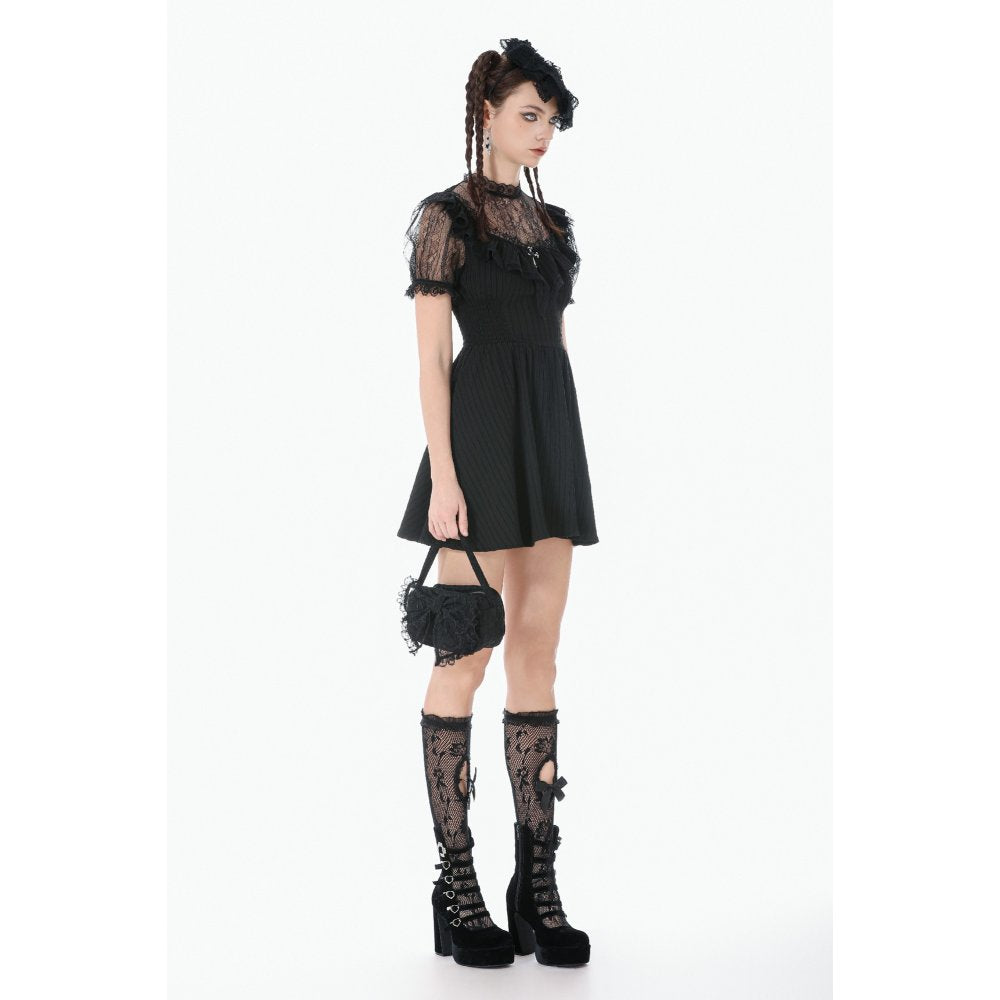 Dark in Love Black Lace Silhouette Gothic Dress with Cross Charm