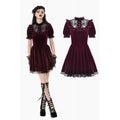 Dark in Love Ophelia Burgundy Velvet Goth Dress with Lace Collar
