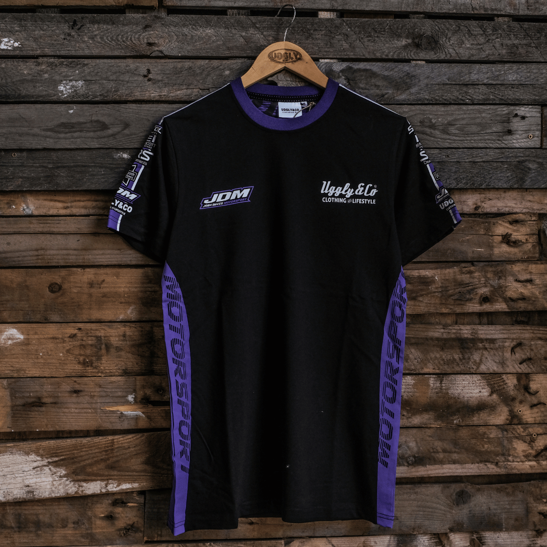 Uggly and Co JDM Team Tee – Black & Purple Heavyweight Cotton T-Shirt