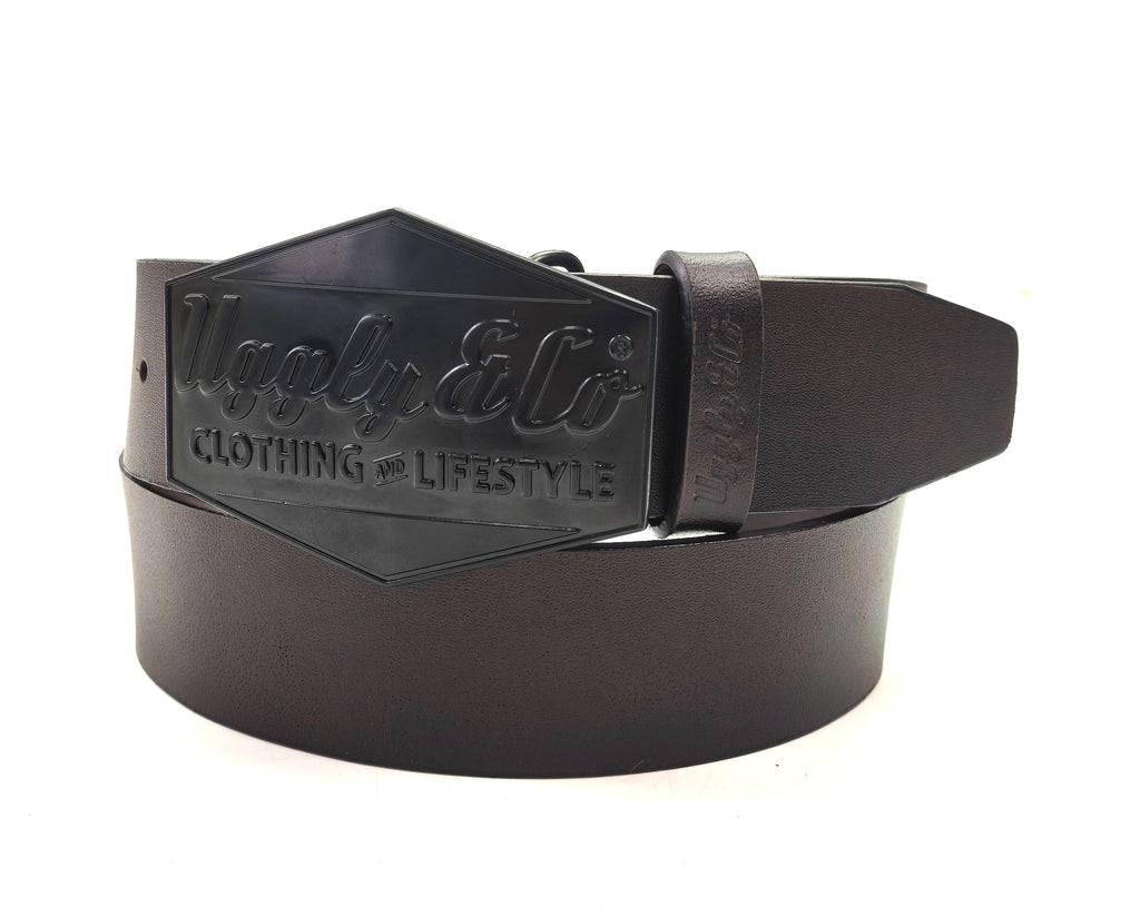 Uggly and Co Leather Diamond Belt – Western Cowhide in Cherry Walnut