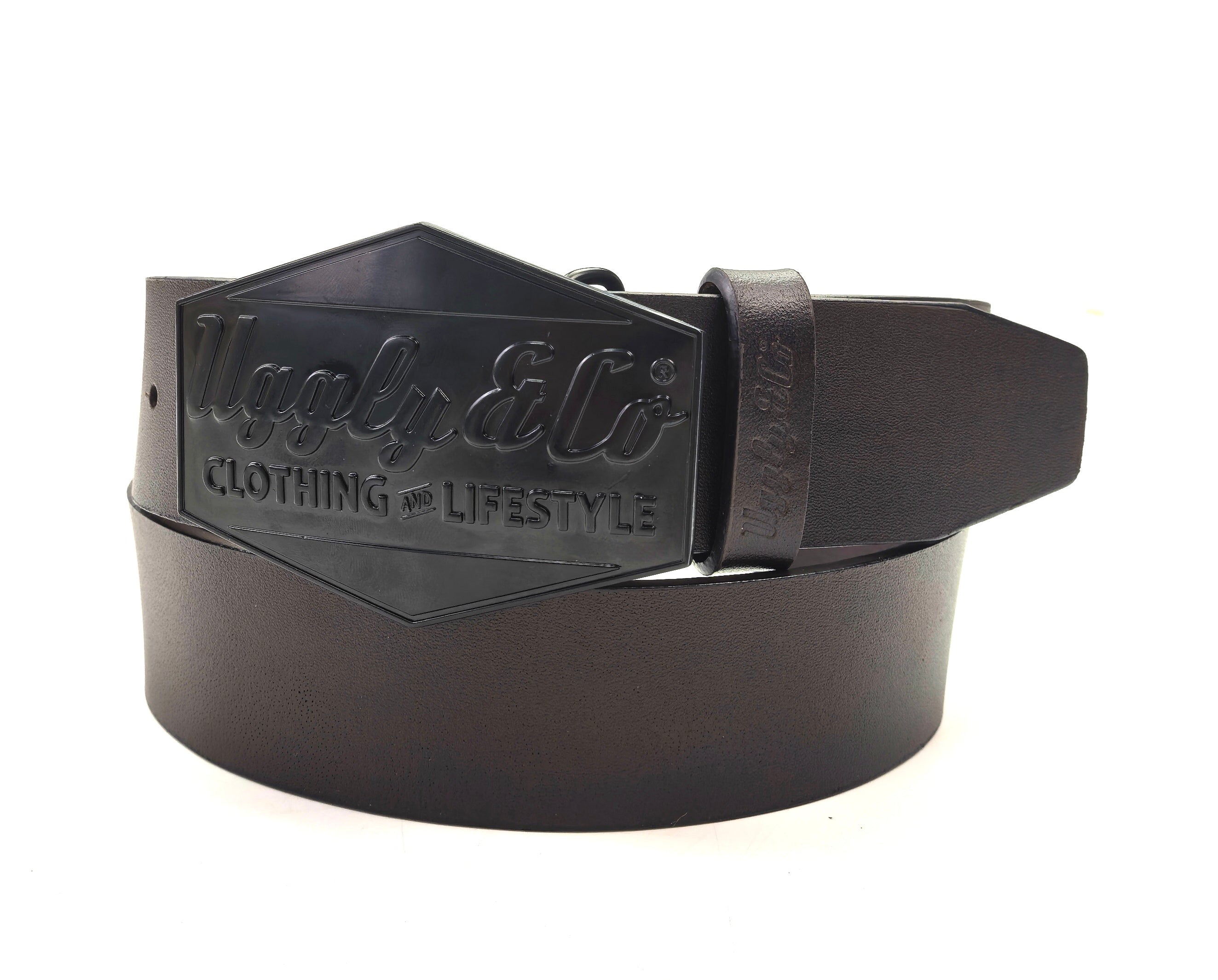 Uggly and Co Leather Diamond Belt – Western Cowhide in Cherry Walnut