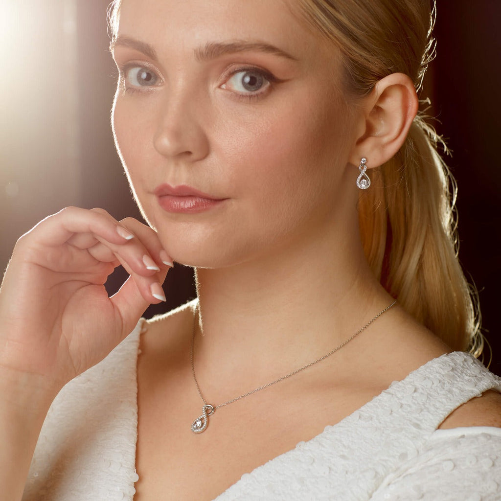 Diamonfire Infinity Zirconia Drop Earrings in Rhodium Plated Silver