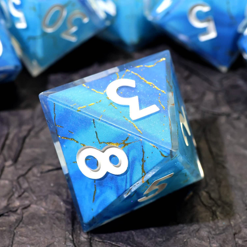 Azure Aegis | Sharp Edge Dice | Resin | 7 Piece Set