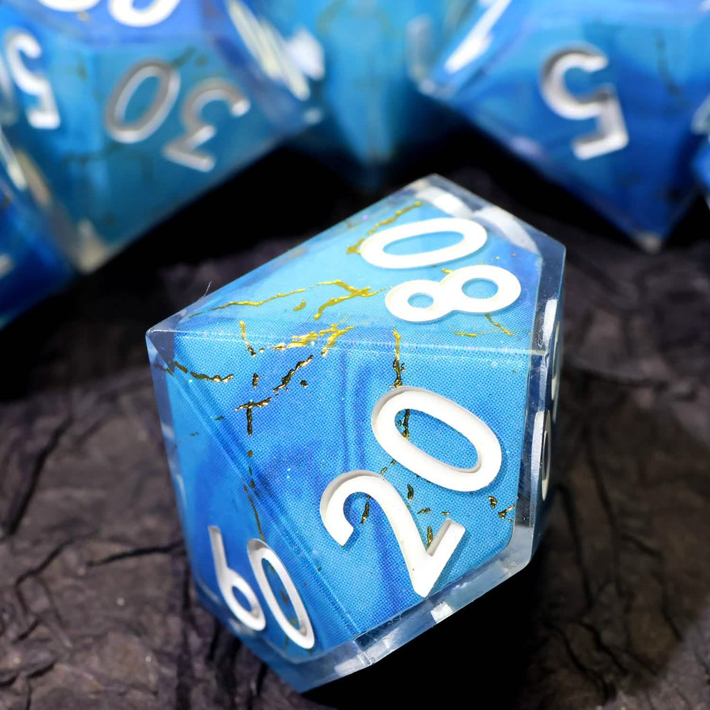 Azure Aegis | Sharp Edge Dice | Resin | 7 Piece Set