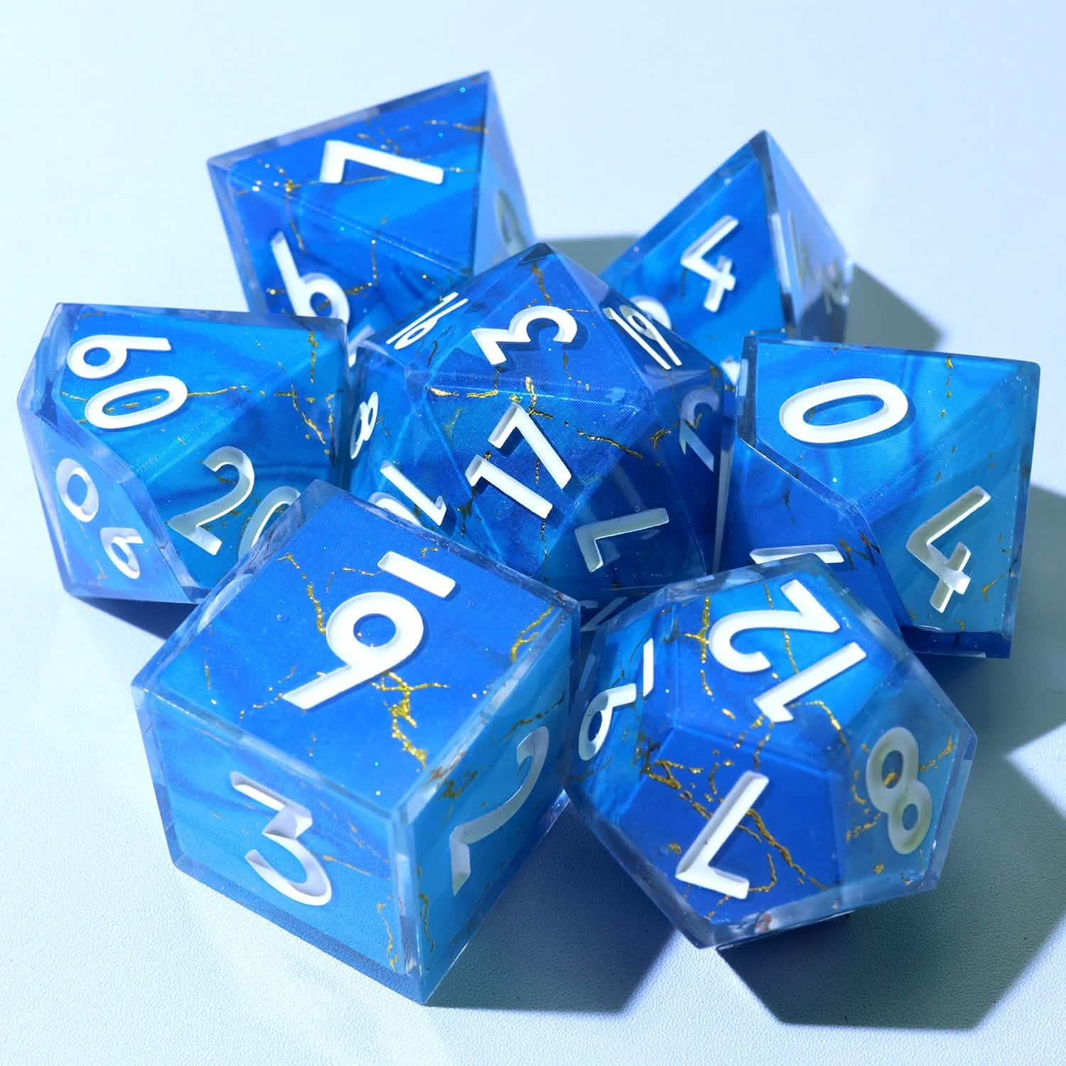 Azure Aegis | Sharp Edge Dice | Resin | 7 Piece Set