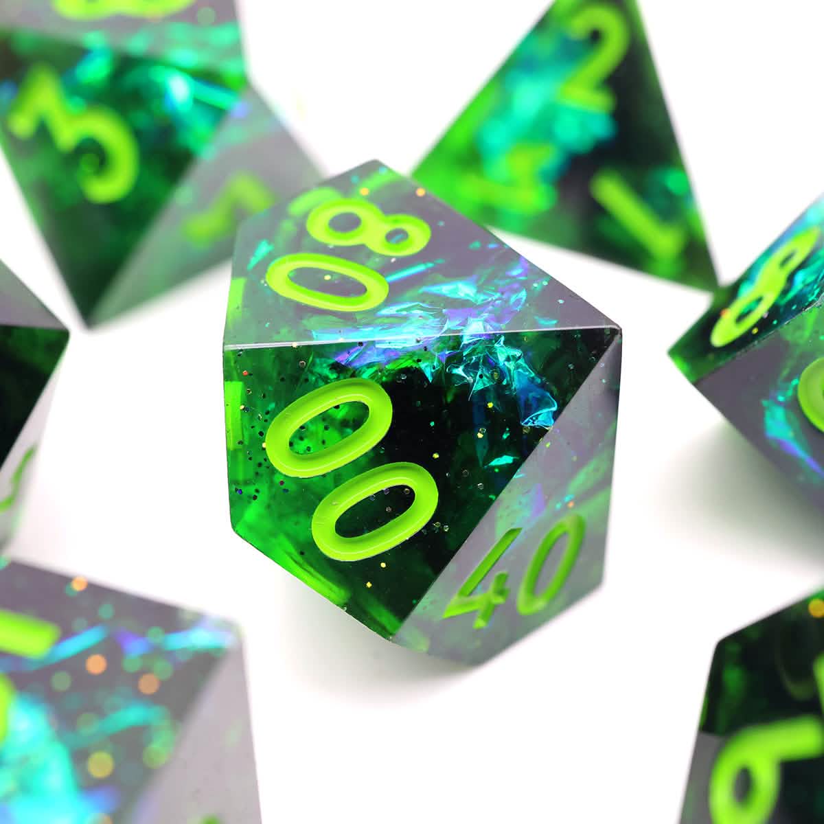 Necrotic Glimmer | Sharp Edge Dice | Resin | 7 Piece Set